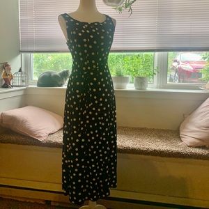 Navy and white poka dot Jersey stretch dress